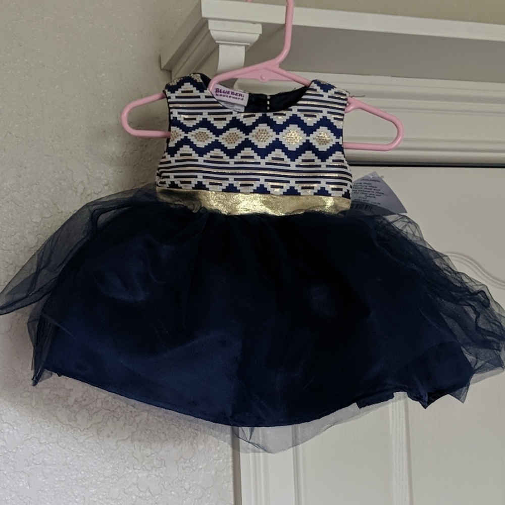 3-6mos Girls' Navy and Gold Tulle/Taffeta 2-piece